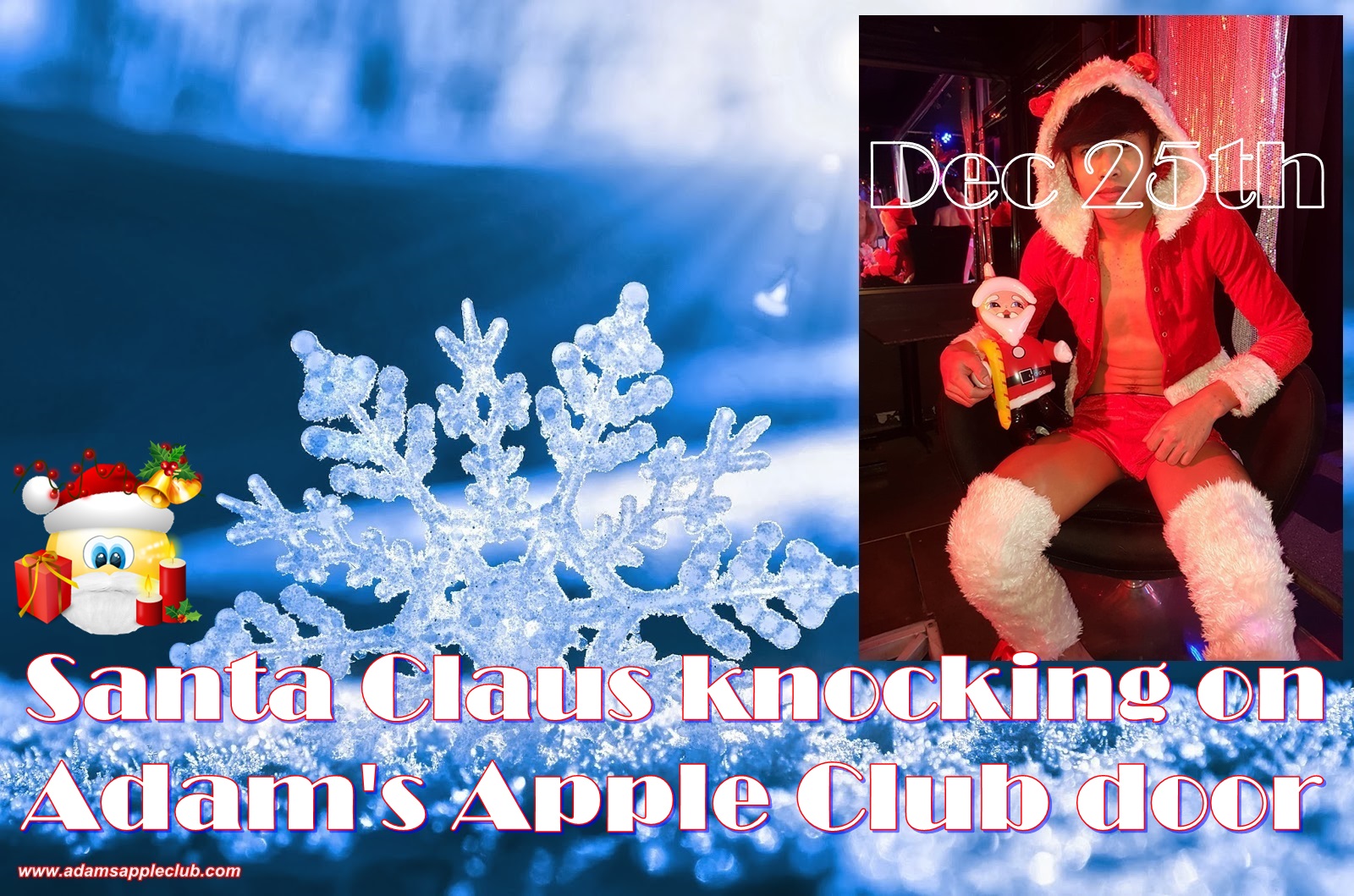 Santa Claus knocking on Adam's Apple Club door